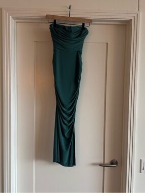 Windsor Teal Strapless Ruched Maxi Dress
